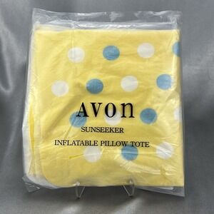 Vintage 1993 Avon Sunseeker Inflatable Pillow Tote Yellow Polka Dots NOS Sealed